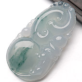 冰种飘花缅甸翡翠A货福如意挂件