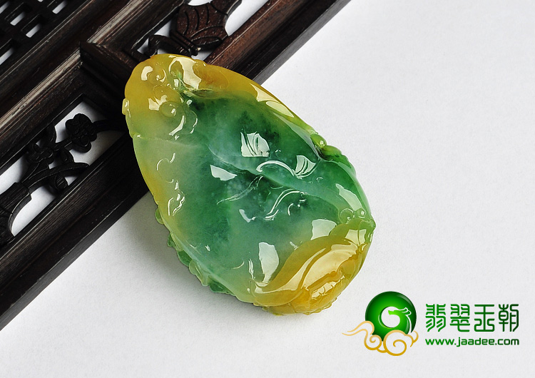 冰种黄加绿缅甸翡翠A货一路连科挂件