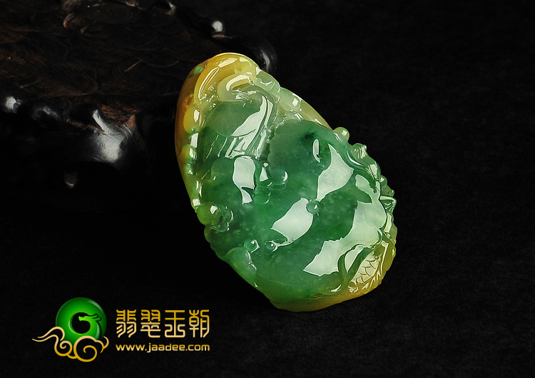 冰种黄加绿缅甸翡翠A货一路连科挂件