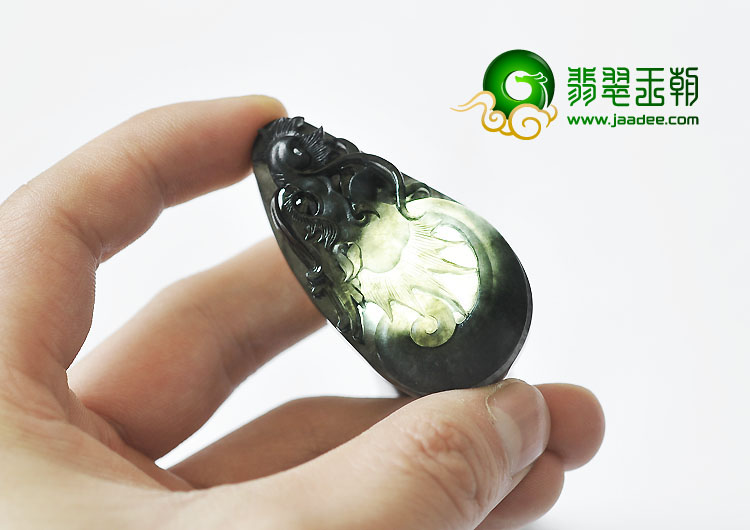 冰（乌鸡）种黑色缅甸翡翠A货龙头挂件
