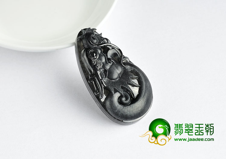 冰（乌鸡）种黑色缅甸翡翠A货龙头挂件