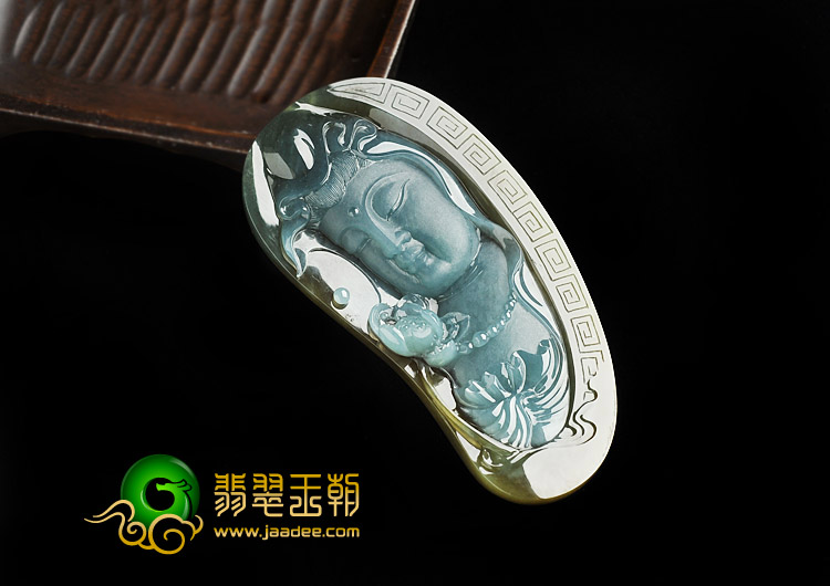 冰种晴水褐翡缅甸翡翠A货龙凤观音挂件（一对）