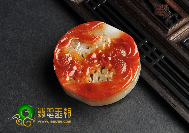 糯冰种红翡缅甸翡翠A货金玉满堂挂件