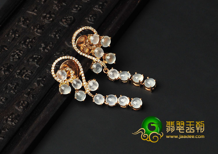 玻璃种缅甸翡翠A货镶玫瑰金耳坠（真钻）