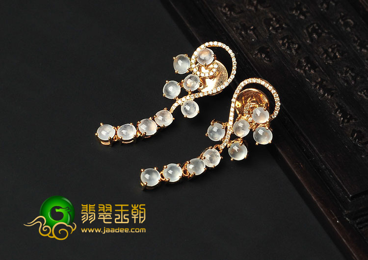 玻璃种缅甸翡翠A货镶玫瑰金耳坠（真钻）