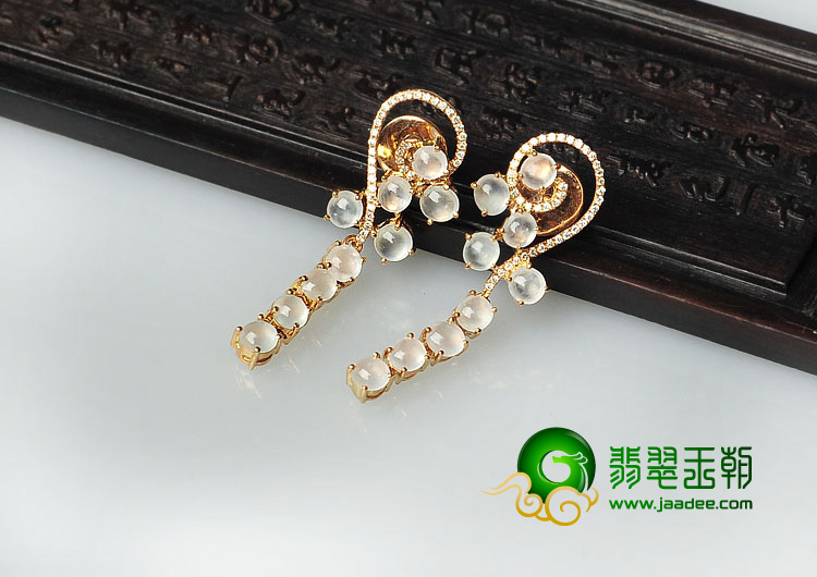 玻璃种缅甸翡翠A货镶玫瑰金耳坠（真钻）