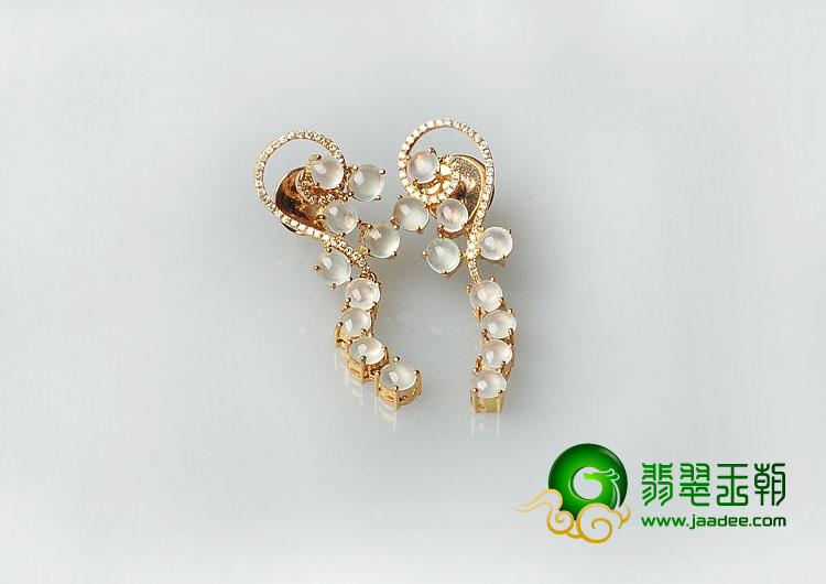 玻璃种缅甸翡翠A货镶玫瑰金耳坠（真钻）