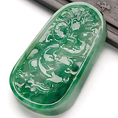 糯冰种翠色缅甸翡翠A货龙牌挂件