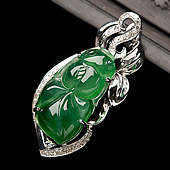 冰种阳绿缅甸翡翠A货镶白金胸坠（真钻）