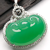 冰种正阳绿缅甸翡翠A货镶白金如意胸坠（真钻）