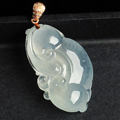 冰种淡晴水略飘花缅甸翡翠A货如意挂件