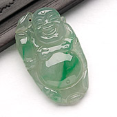 冰种飘翠缅甸翡翠A货逍遥玉佛挂件