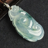 冰种飘花缅甸翡翠A货如意寿挂件