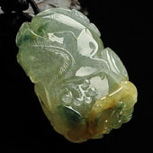 冰种黄翡飘花缅甸翡翠A货福瓜挂件