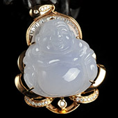 糯冰种紫罗兰缅甸翡翠A货镶玫瑰金玉佛胸坠（真钻）