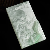 冰种略飘翠缅甸翡翠A货松下问童子挂件