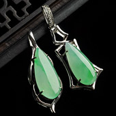 冰种苹果绿缅甸翡翠A货镶白金胸坠（真钻）（单价）