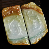 糯冰种三彩缅甸翡翠A货龙凤牌挂件（一对）