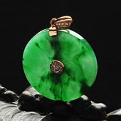 糯冰种翠色缅甸翡翠A货镶玫瑰金平安扣胸坠（真钻）
