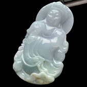 糯冰种淡紫罗兰缅甸翡翠A货大观音挂件