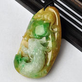 糯冰种三彩缅甸翡翠A货望子成龙挂件