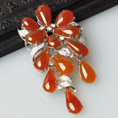 冰种褐红翡缅甸翡翠A货镶白金花团锦簇胸坠（真钻）