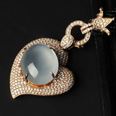 冰玻种淡晴水缅甸翡翠A货镶玫瑰金胸坠（水钻）