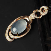 冰玻种淡晴水缅甸翡翠A货镶玫瑰金胸坠（水钻）