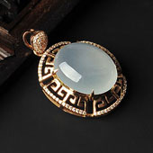 冰玻种淡晴水缅甸翡翠A货镶玫瑰金胸坠（水钻）