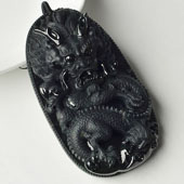 细糯种墨翠缅甸翡翠A货龙腾四海挂件