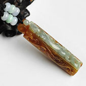 冰种褐黄翡缅甸翡翠A货龙凤柱挂件