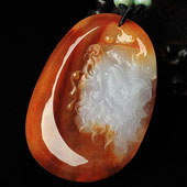 糯冰种红黄翡缅甸翡翠A货狼头挂件