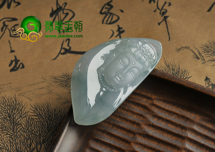 冰种略飘花缅甸翡翠A货观音头挂件