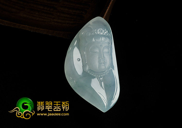 冰种略飘花缅甸翡翠A货观音头挂件