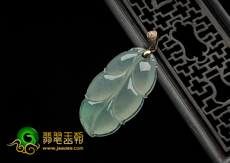 冰种晴水缅甸翡翠A货叶子挂件