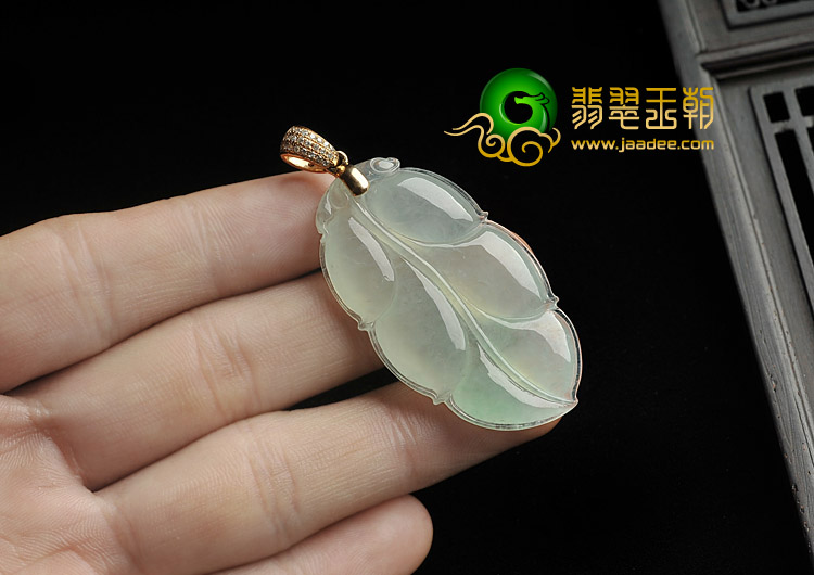 冰种晴水缅甸翡翠A货叶子挂件