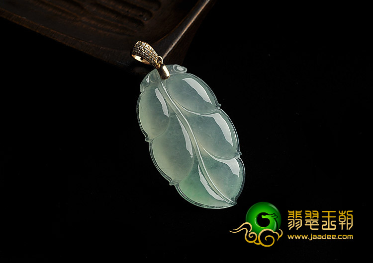 冰种晴水缅甸翡翠A货叶子挂件