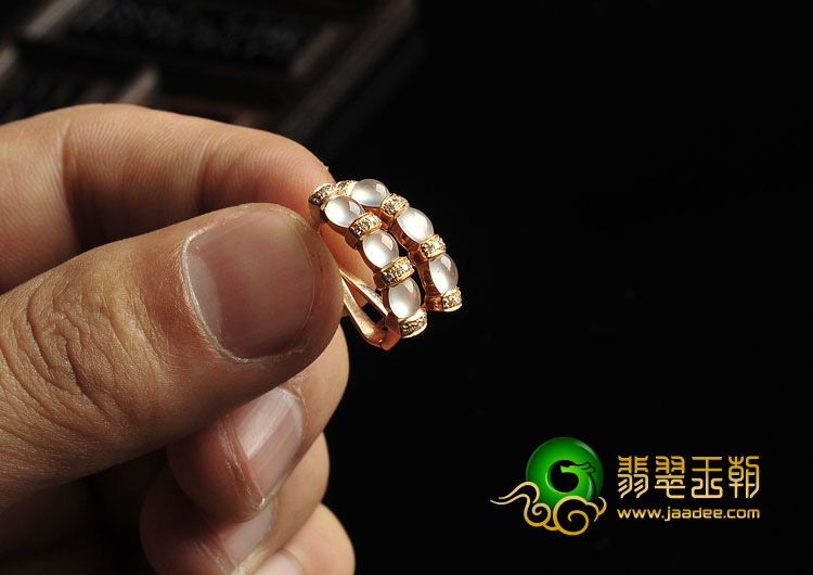 玻璃种缅甸翡翠A货镶玫瑰金耳圈（真钻）