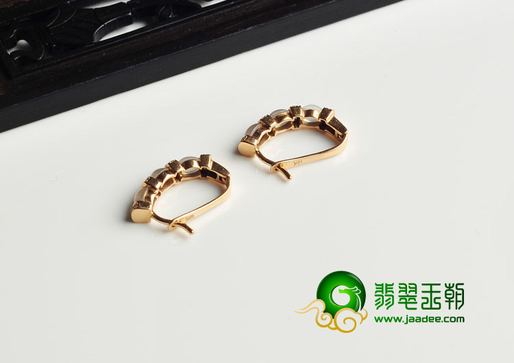 玻璃种缅甸翡翠A货镶玫瑰金耳圈（真钻）