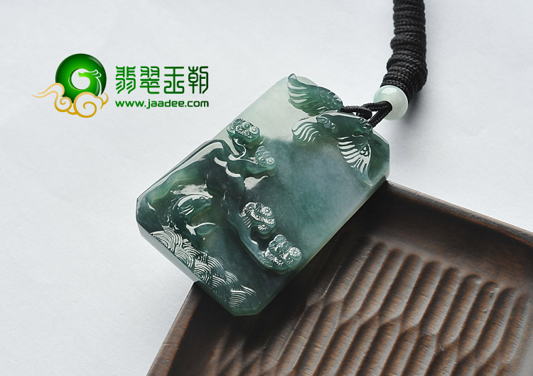 冰种青色缅甸翡翠A货情侣挂件（1对）