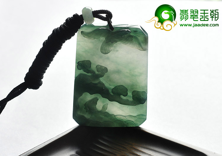 冰种青色缅甸翡翠A货情侣挂件（1对）