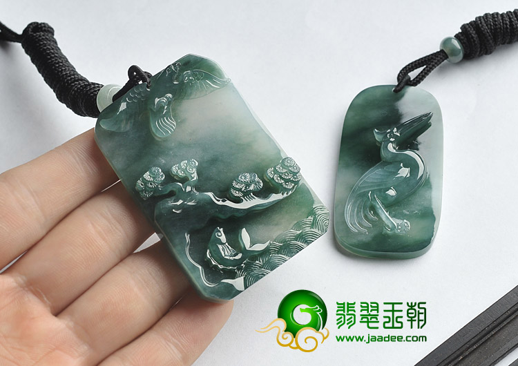 冰种青色缅甸翡翠A货情侣挂件（1对）