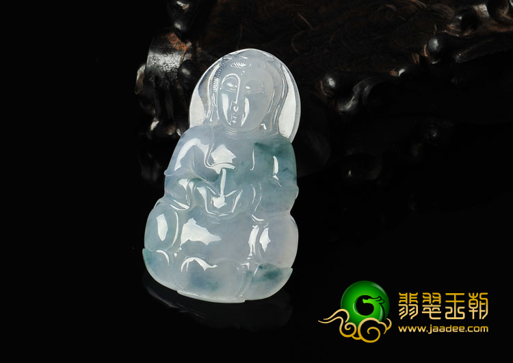 冰种飘花缅甸翡翠A货观音挂件