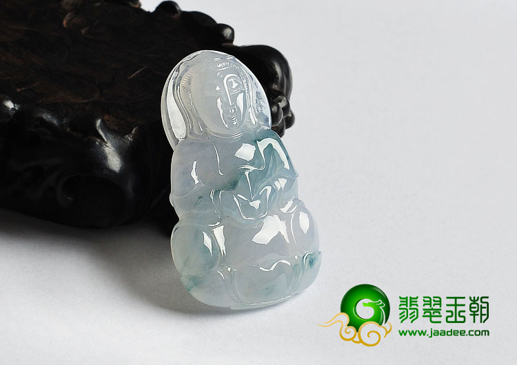 冰种飘花缅甸翡翠A货观音挂件