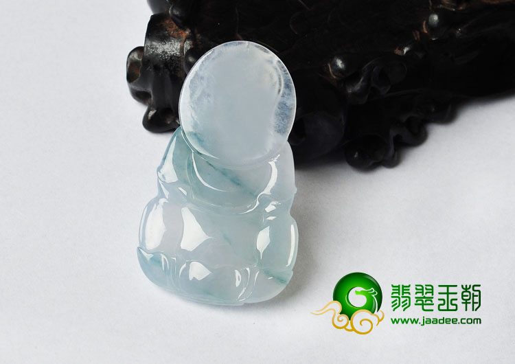 冰种飘花缅甸翡翠A货观音挂件