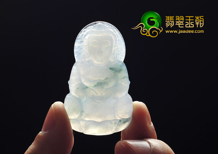 冰种飘花缅甸翡翠A货观音挂件