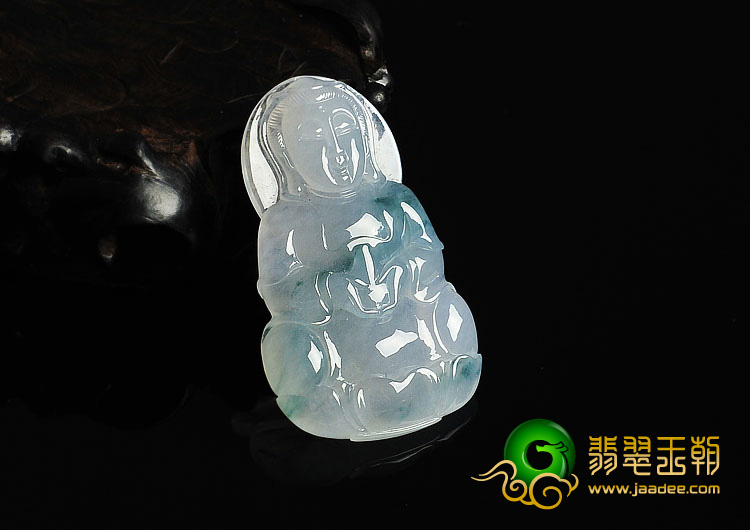 冰种飘花缅甸翡翠A货观音挂件