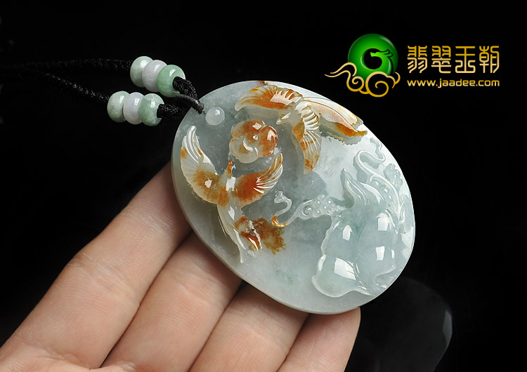 糯冰种红黄翡飘花缅甸翡翠A货比翼双飞挂件