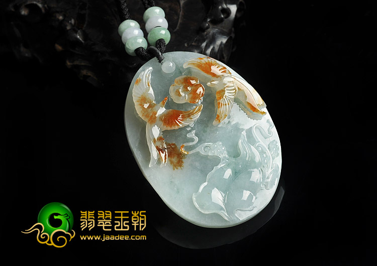 糯冰种红黄翡飘花缅甸翡翠A货比翼双飞挂件