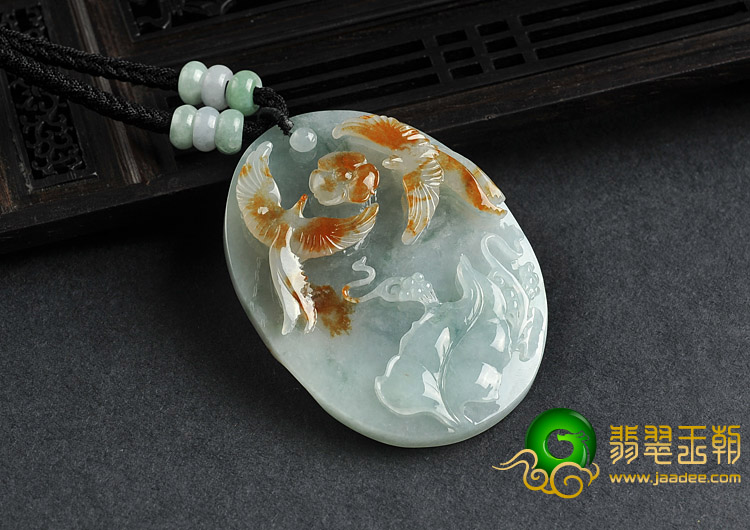 糯冰种红黄翡飘花缅甸翡翠A货比翼双飞挂件
